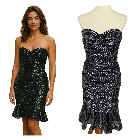 Tadashi Shoji Dresses & Skirts - Vintage Tadashi silver fit and flare sweetheart 80s retro cocktail dress bodycon